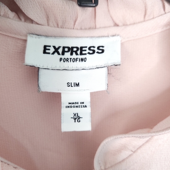 EXPRESS Portofino Button Front Shirt With Ruffle Collar And Roll Tab Sleeves XL - Picture 2 of 13